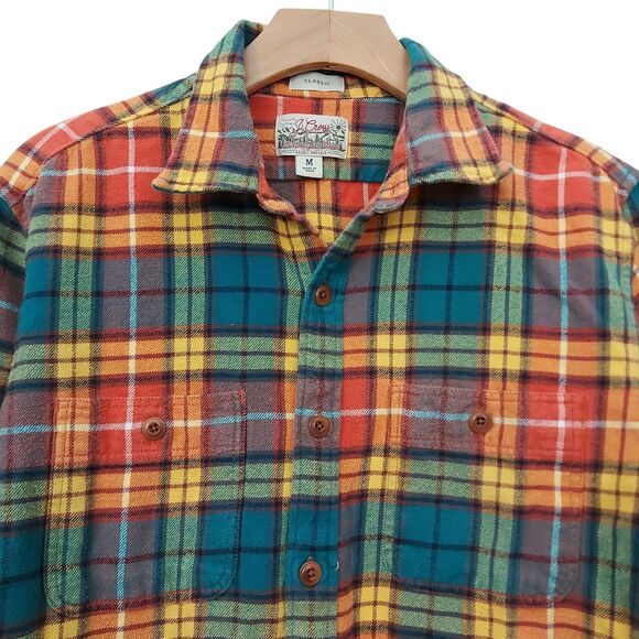 J Crew Flannel Shirt Mens Medium Orange Plaid Classic Double Brushed 100% Cotton - Picture 2 of 11